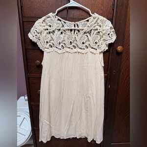 Blu Pepper Cream Crochet Yoke Dress